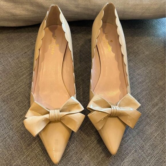KATE SPADE bow pumps with cut out border. Nude. Low heel. Size 8.5. Gorgeous!! - Picture 1 of 9